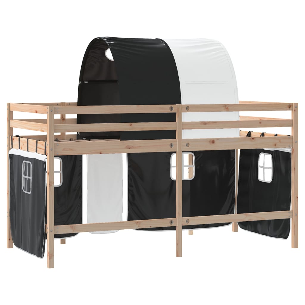 Kids' Loft Bed With Tunnel Without Mattress White&Black 80X200Cm
