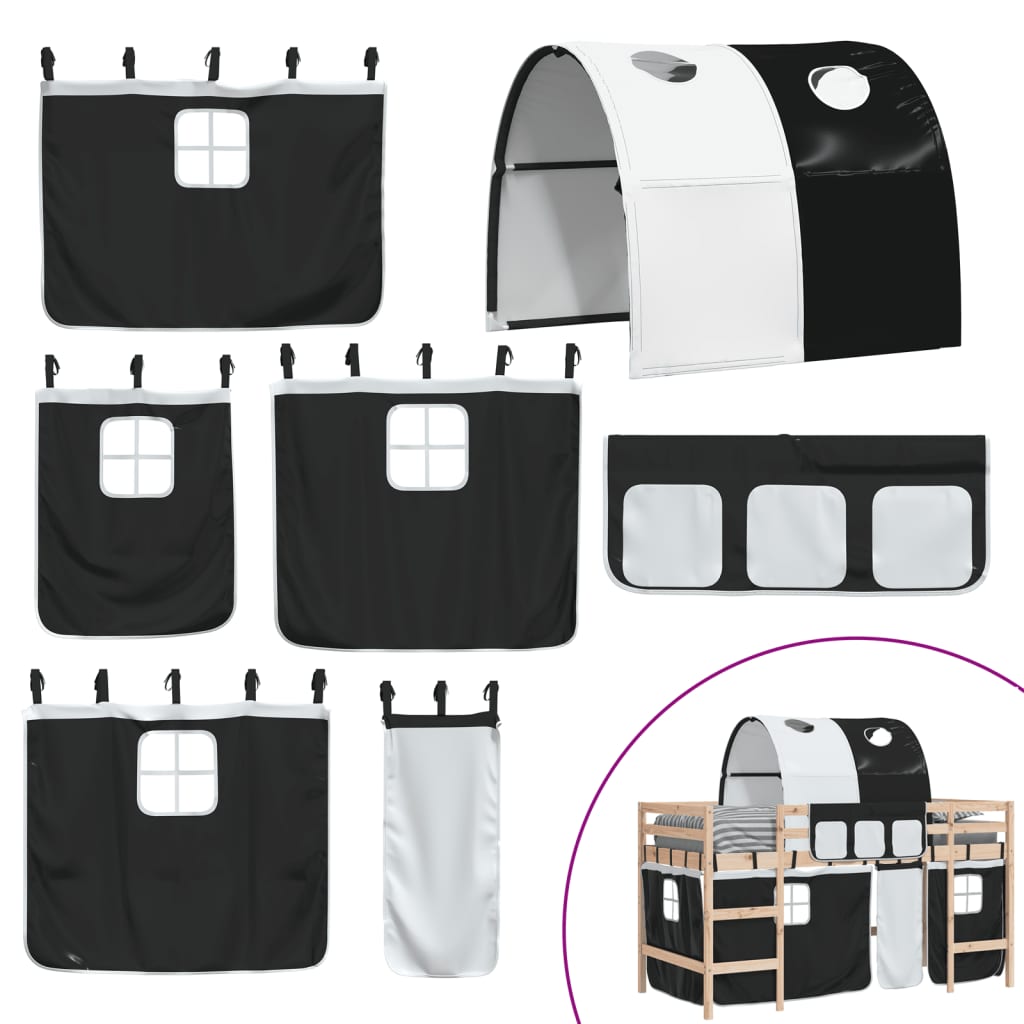 Kids' Loft Bed With Tunnel Without Mattress White&Black 80X200Cm