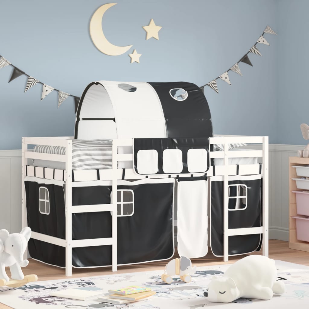 Kids' Loft Bed With Tunnel Without Mattress White&Black 80X200Cm