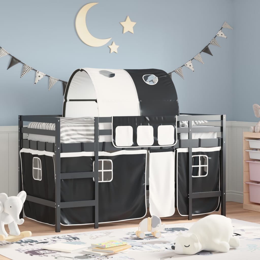 Kids' Loft Bed With Tunnel Without Mattress White&Black 80X200Cm