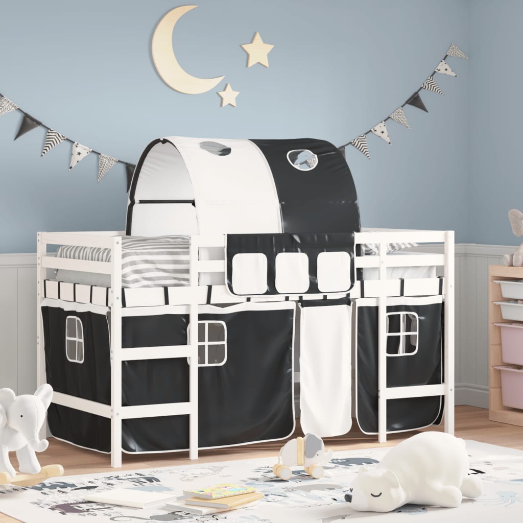 Kids' Loft Bed With Tunnel Without Mattress White&Black 80X200Cm