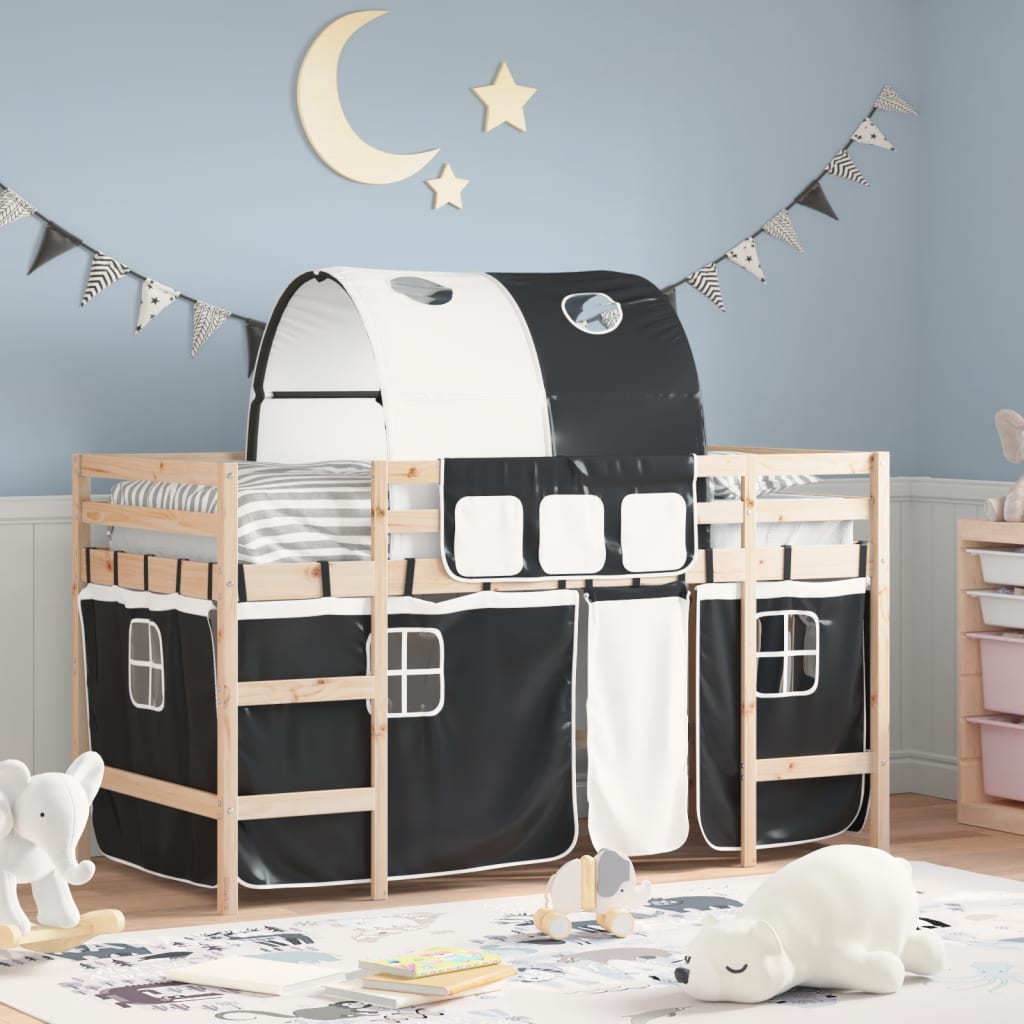 Kids' Loft Bed With Tunnel Without Mattress White&Black 80X200Cm