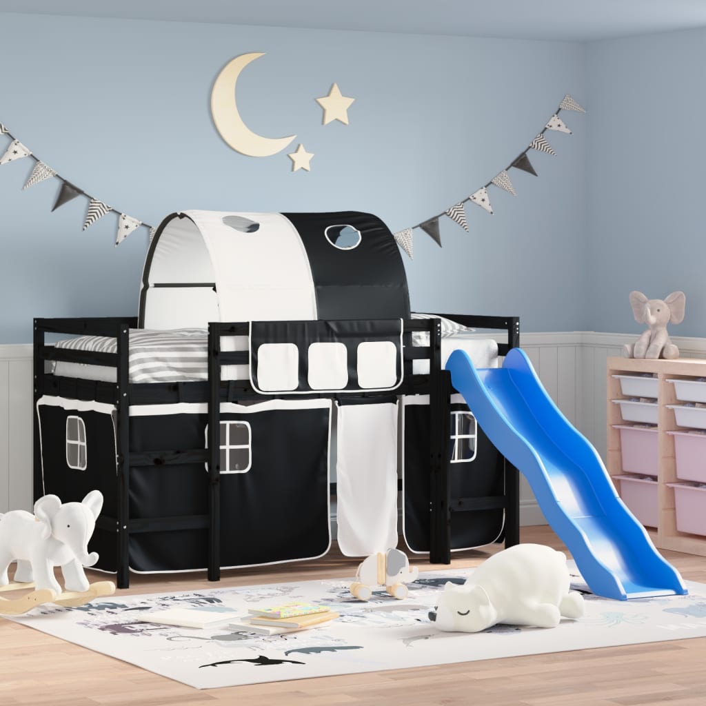 Kids' Loft Bed With Tunnel Without Mattress White&Black 80X200Cm