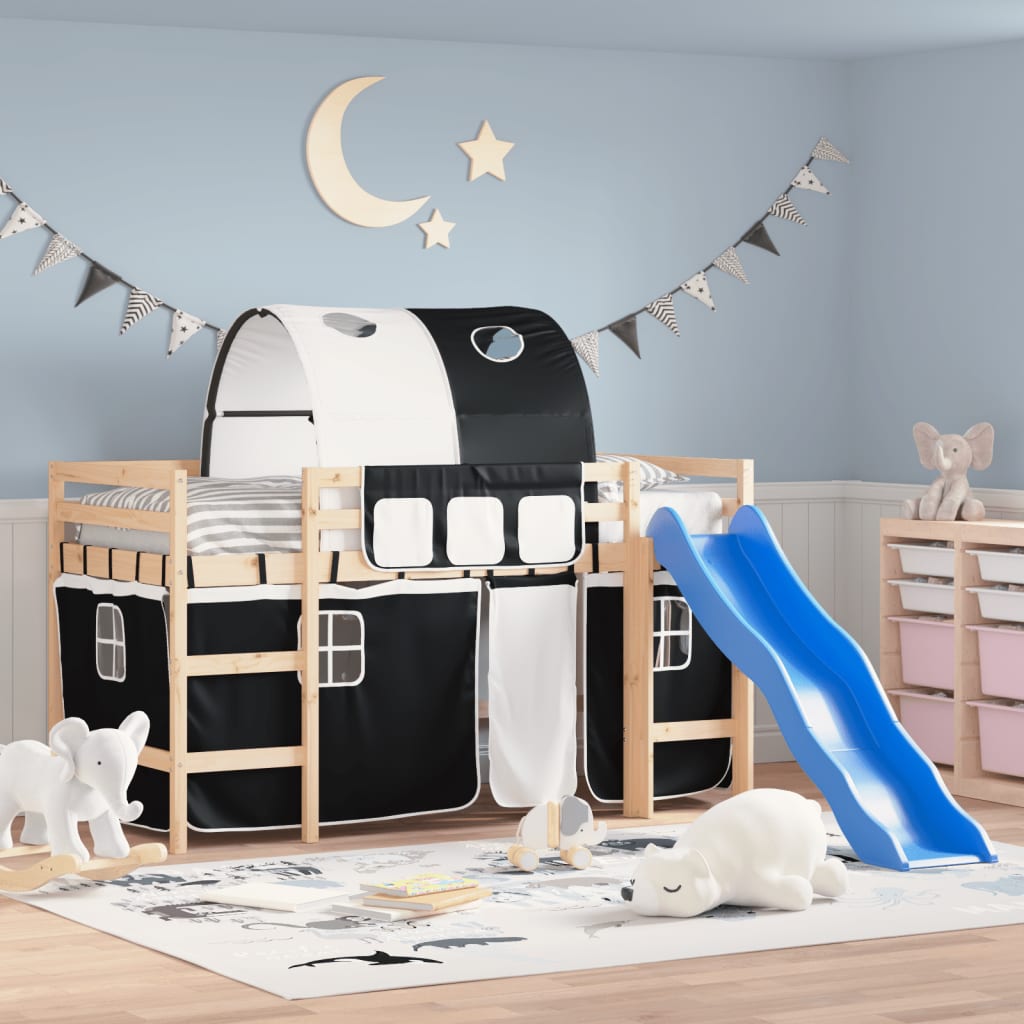 Kids' Loft Bed With Tunnel Without Mattress White&Black 80X200Cm