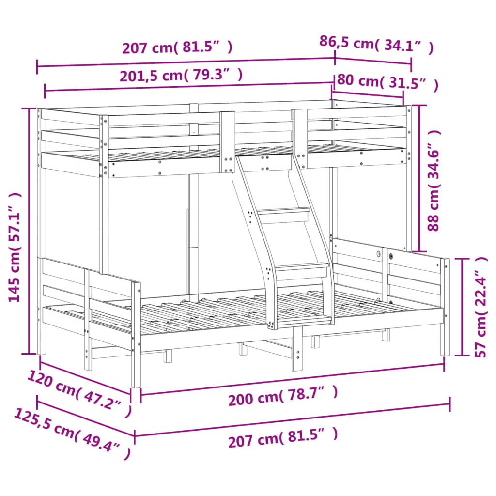 Bunk Bed Without Mattress 80X200/120X200 Cm Solid Wood
