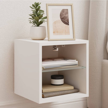 Bedside Cabinet With Led Lights Wall-Mounted White