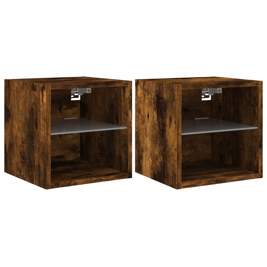 Tv Wall Cabinets With Led Lights 2 Pcs 30X28.5X Smoked Oak