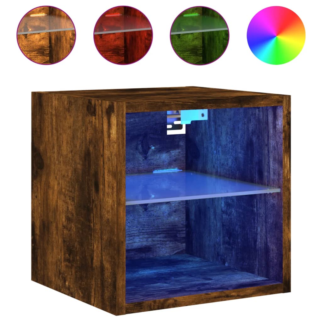 Tv Wall Cabinets With Led Lights 2 Pcs 30X28.5X Smoked Oak