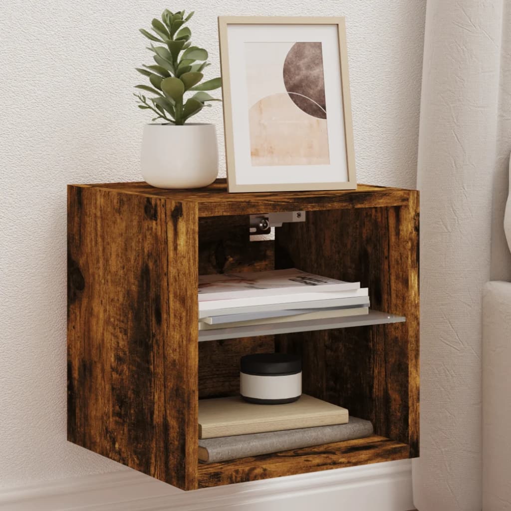 Tv Wall Cabinets With Led Lights 2 Pcs 30X28.5X Smoked Oak