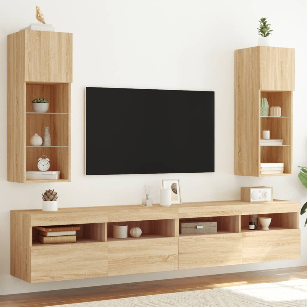 Tv Cabinets With Led Lights 2 Pcs 30.5X30X Sonoma Oak