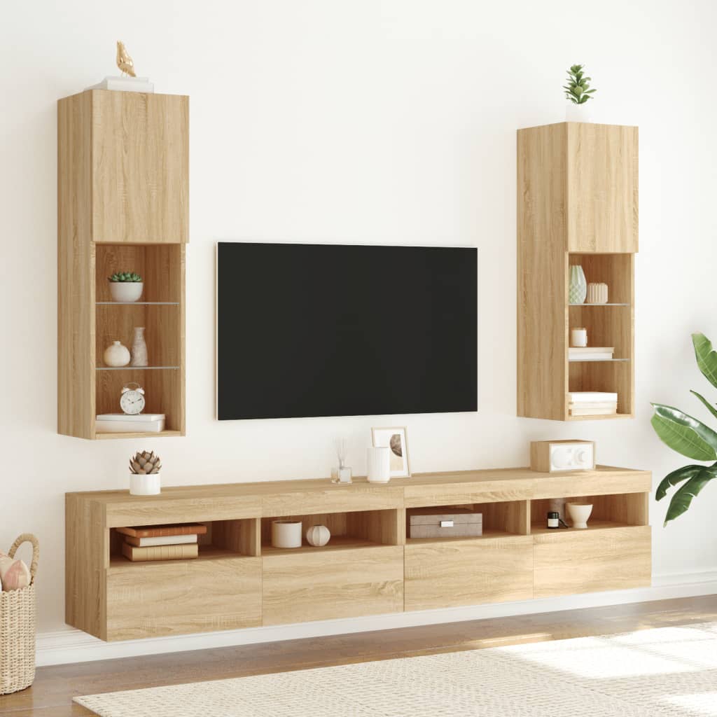 Tv Cabinets With Led Lights 2 Pcs 30.5X30X Sonoma Oak