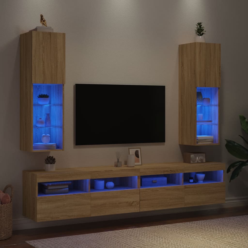 Tv Cabinets With Led Lights 2 Pcs 30.5X30X Sonoma Oak
