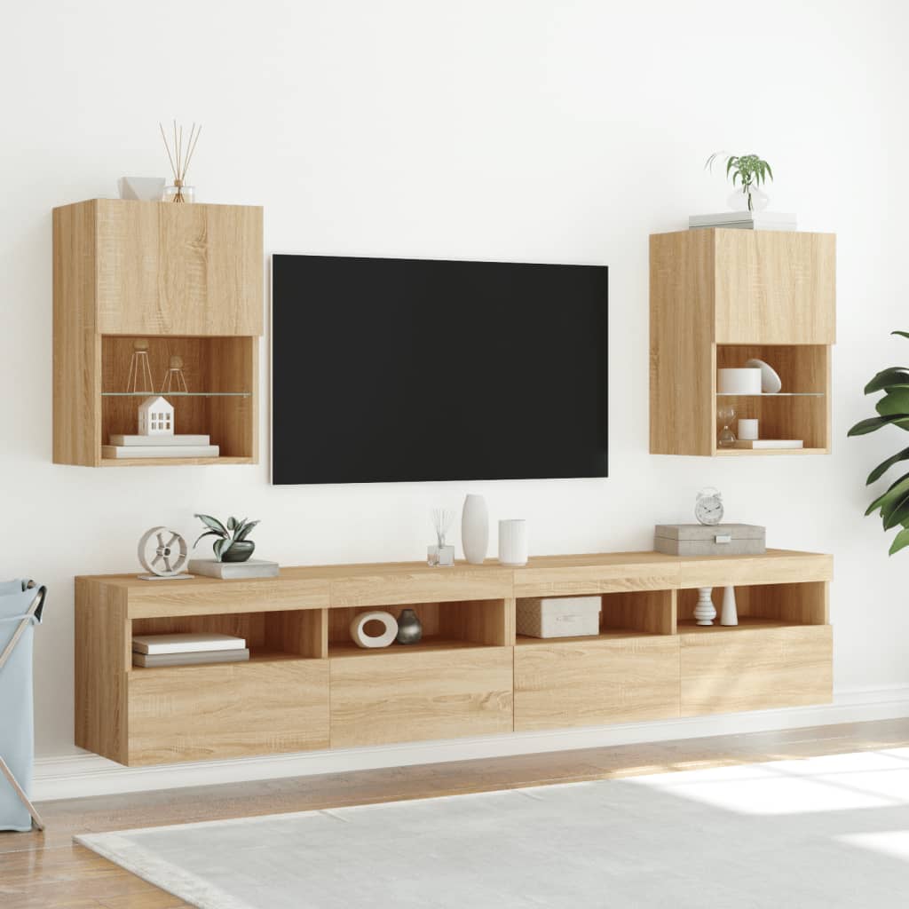 Tv Cabinets With Led Lights 2 Pcs 30.5X30X Sonoma Oak