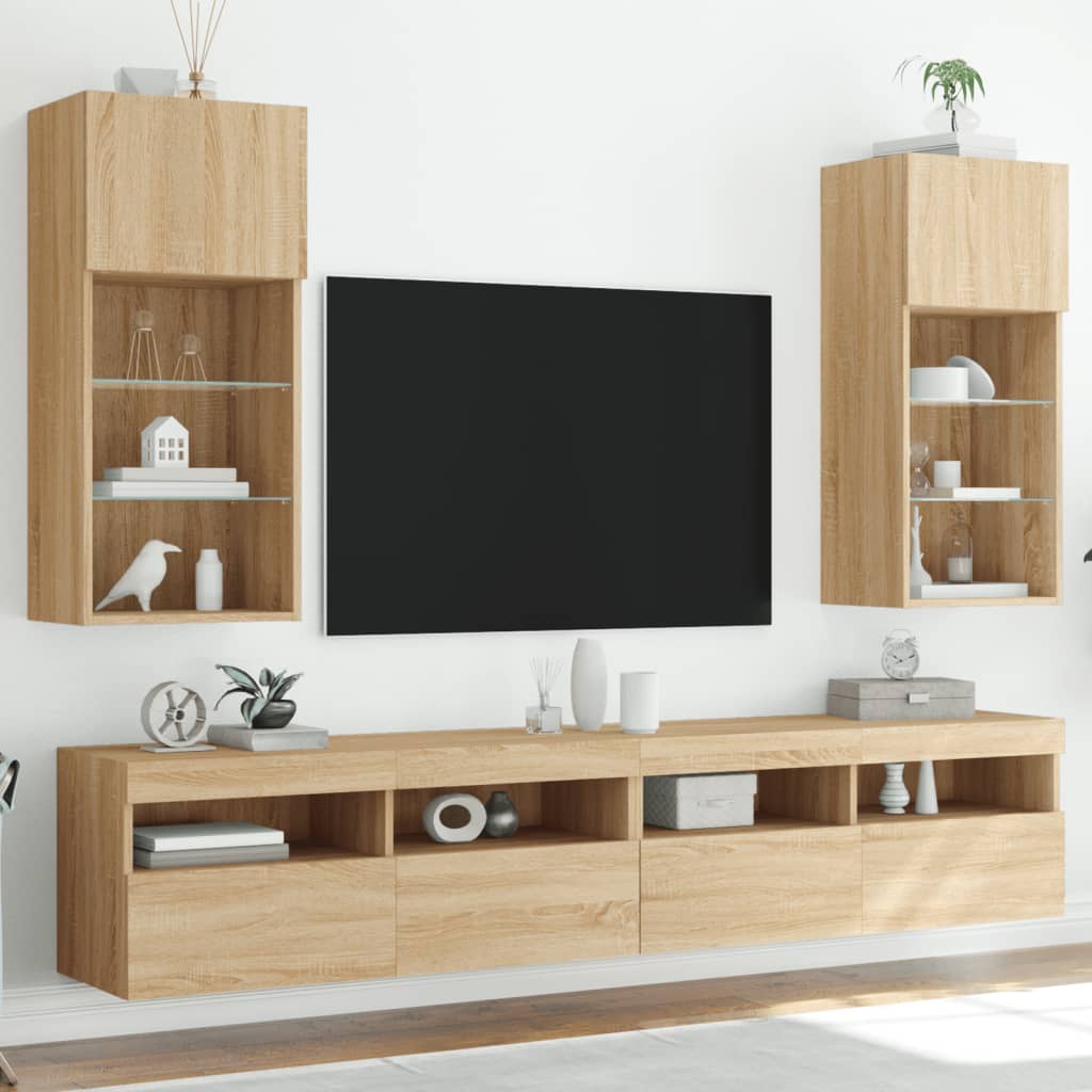 Tv Cabinets With Led Lights 2 Pcs 30.5X30X Sonoma Oak