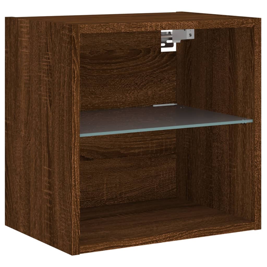 Bedside Cabinet With Led Lights Wall-Mounted Brown Oak