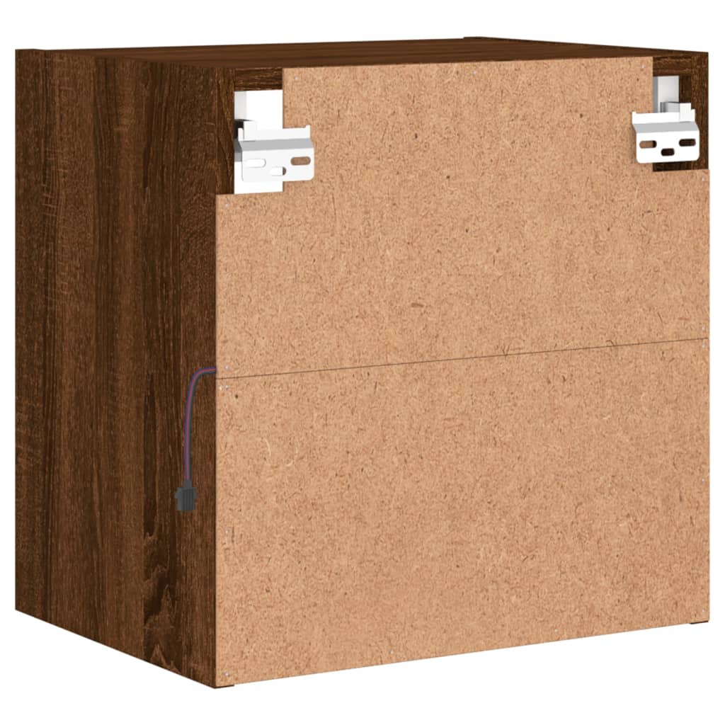 Bedside Cabinet With Led Lights Wall-Mounted Brown Oak