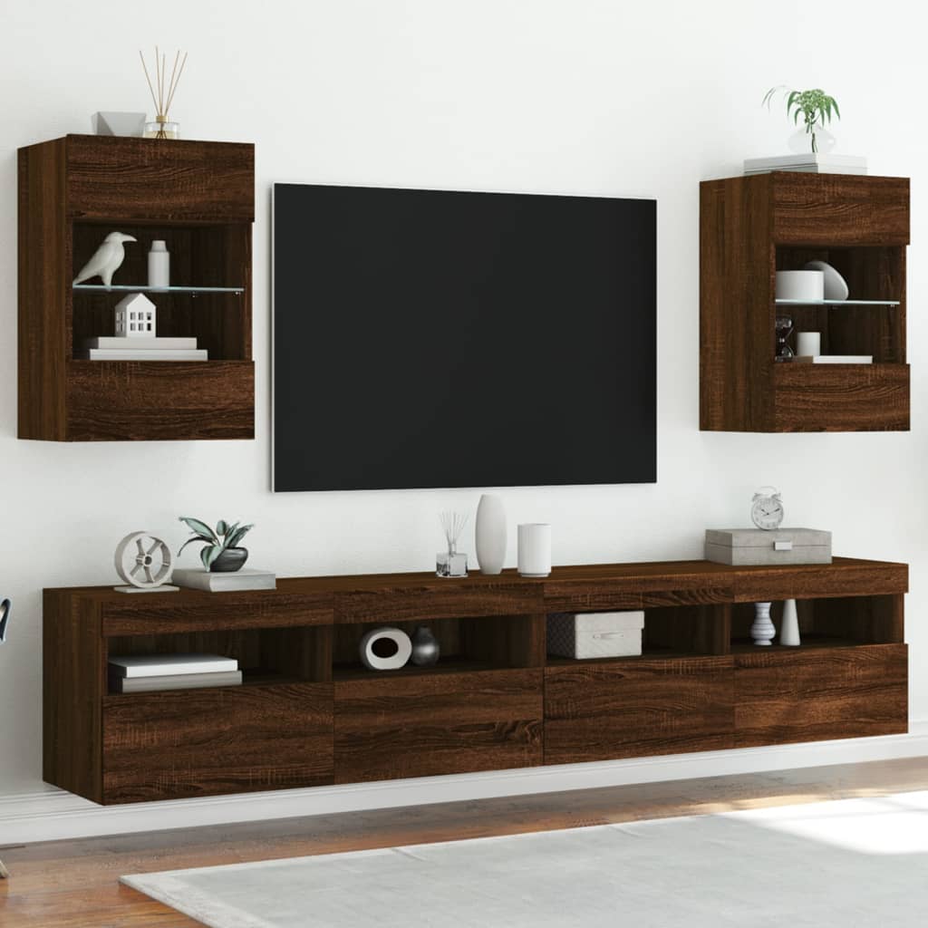 Tv Wall Cabinets With Led Lights 2 Pcs 40X30X60.5 Cm