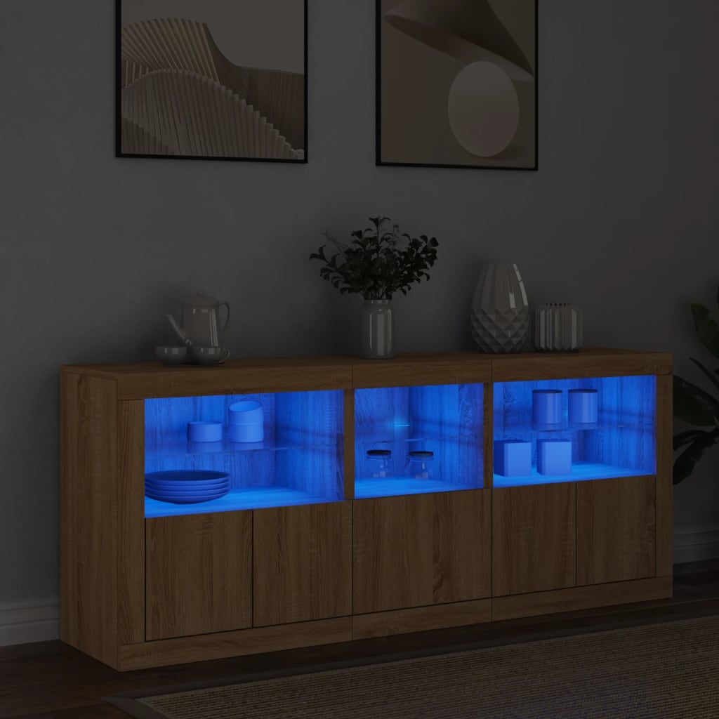 Sideboard With Led Lights 162X37X67 Cm