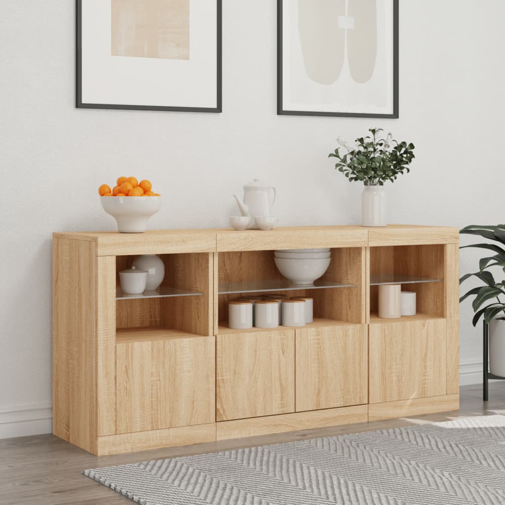Sideboard With Led Lights 142.5X37X67 Cm
