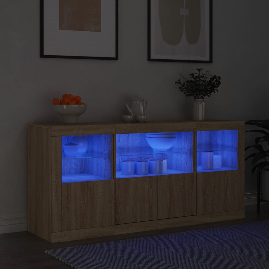 Sideboard With Led Lights 142.5X37X67 Cm
