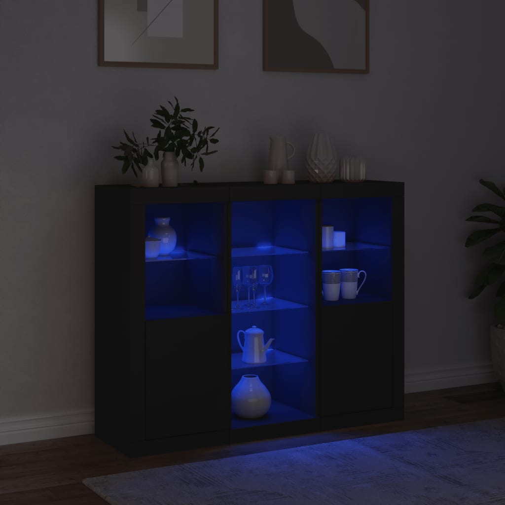 Sideboards With Led Lights 3 Pcs Engineered Wood