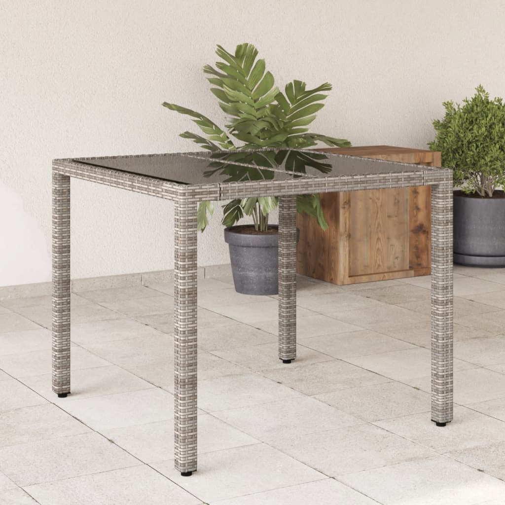 Garden Table With Glass Top 90X90X75 Cm Poly Rattan