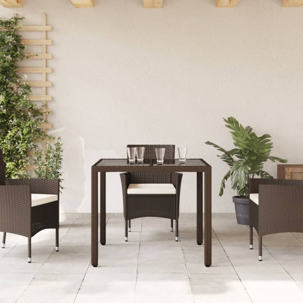 Garden Table With Glass Top 90X90X75 Cm Poly Rattan