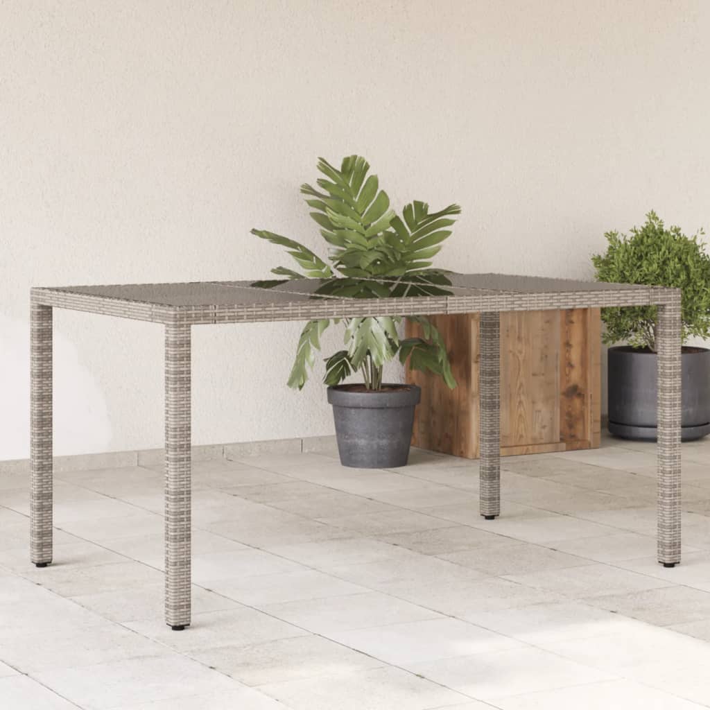 Garden Table 150X90X75 Cm Tempered Glass And Poly Rattan