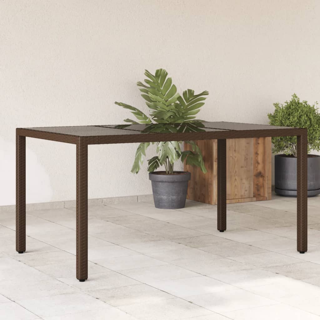Garden Table 150X90X75 Cm Tempered Glass And Poly Rattan