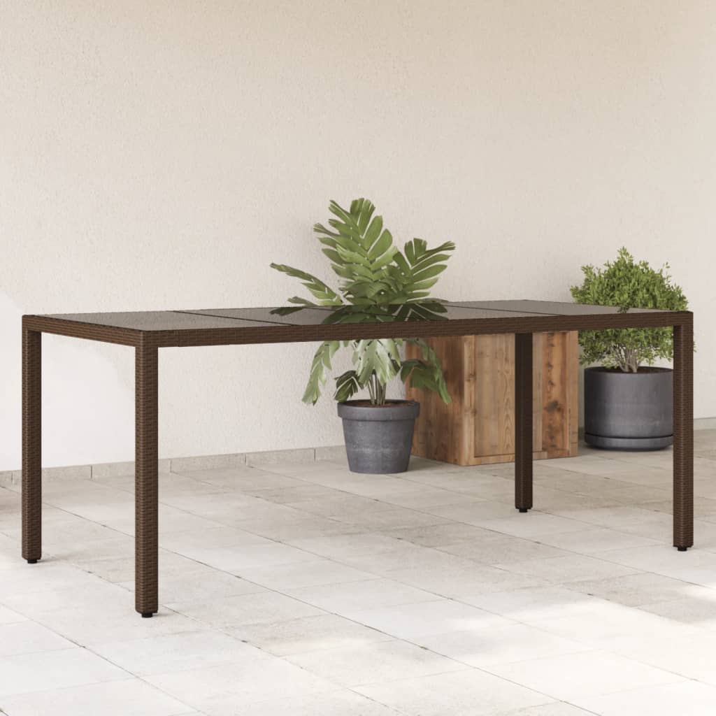 Garden Table With Glass Top 190X90X75 Cm Poly Rattan