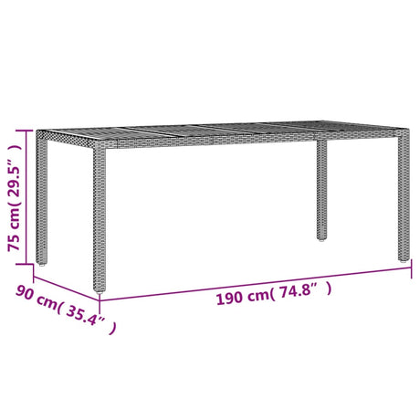 Garden Table With Acacia Wood Top 190X90X75 Cm Poly Rattan