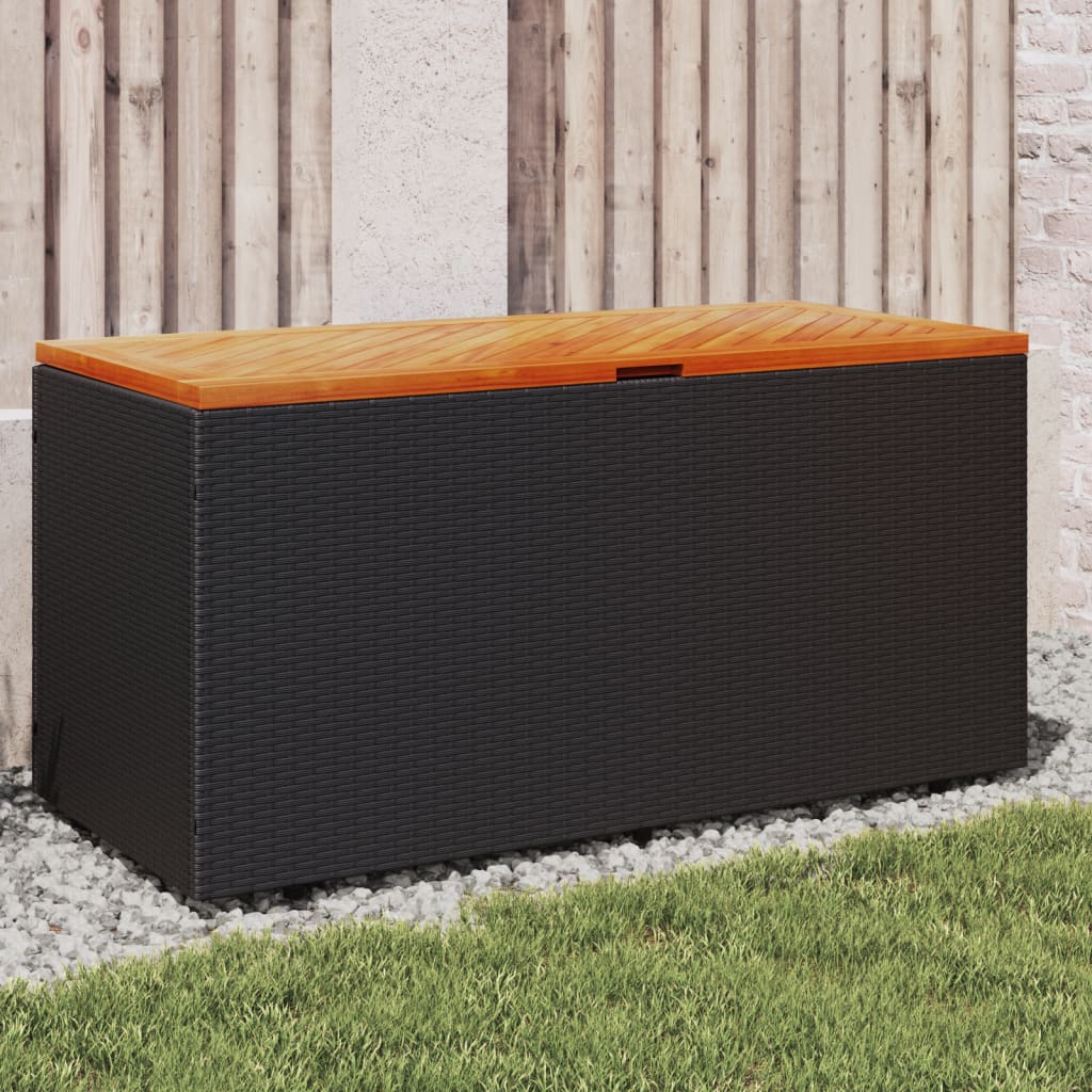 Garden Storage Box Poly Rattan Acacia Wood