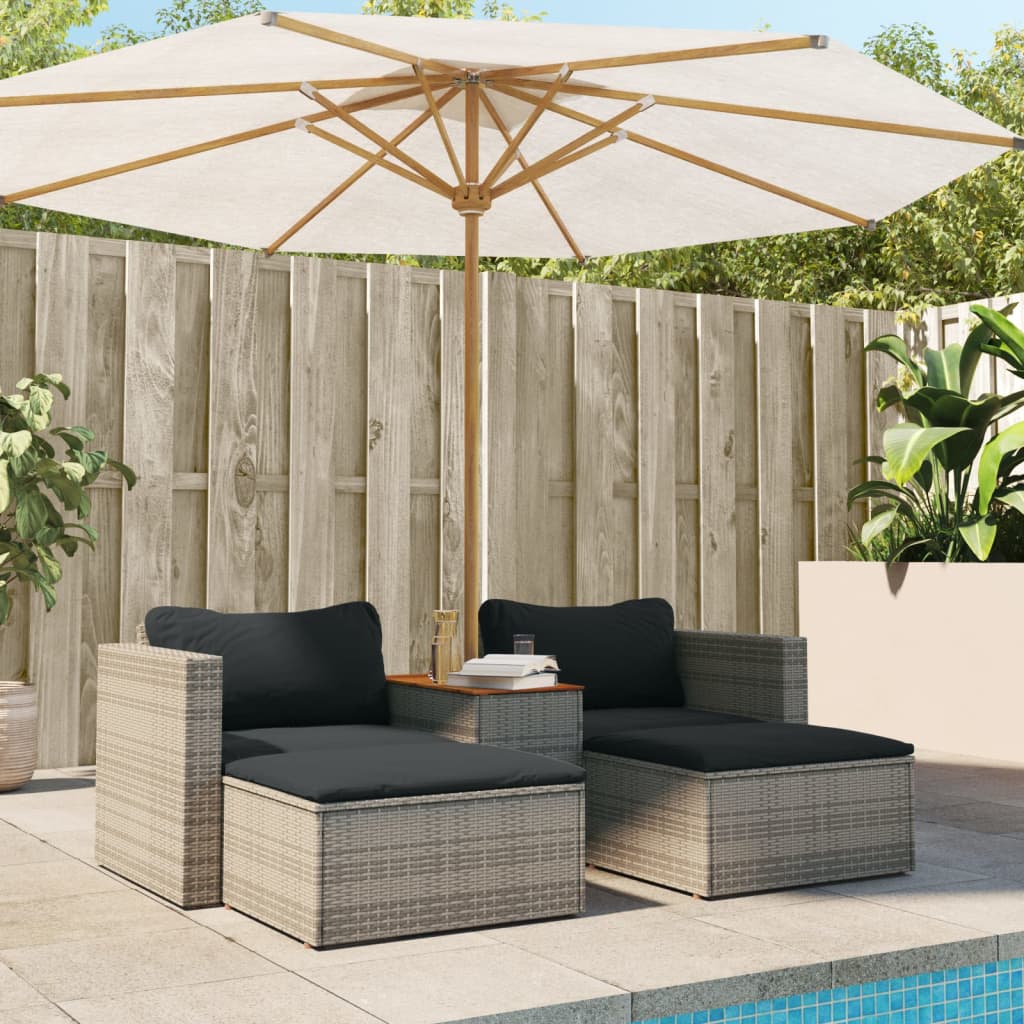 5 Piece Garden Sofa Set With Cushions Poly Rattan Acacia