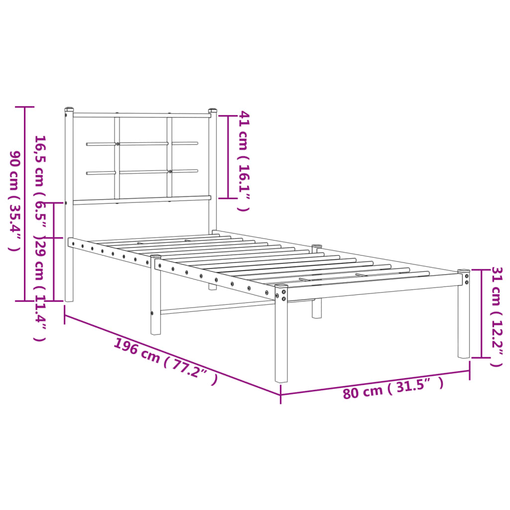 Metal Bed Frame Without Mattress 75X190Cm