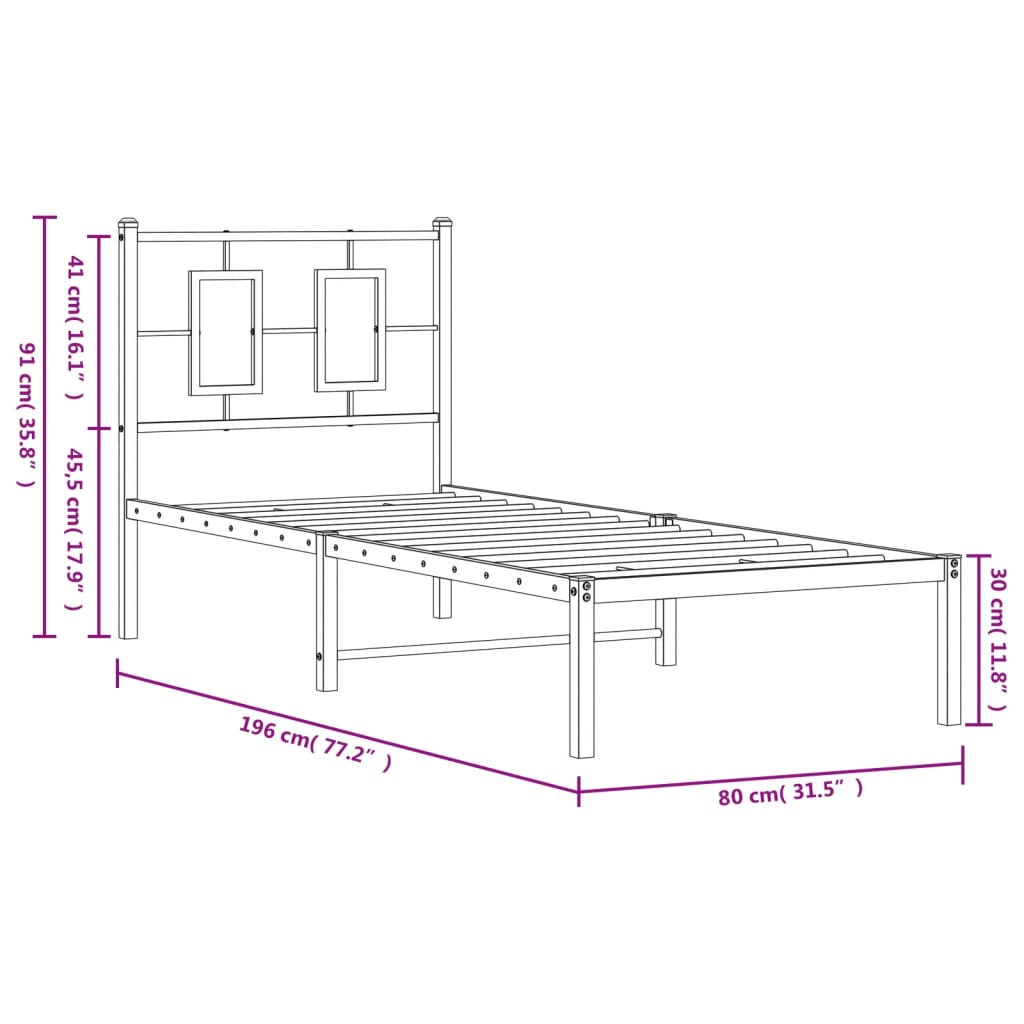 Metal Bed Frame Without Mattress 75X190Cm