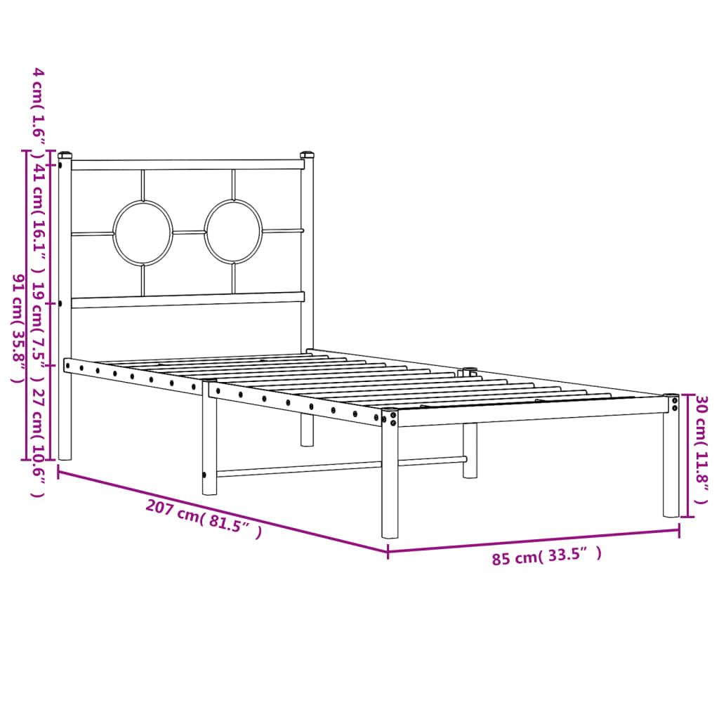 Metal Bed Frame Without Mattress 80X200Cm