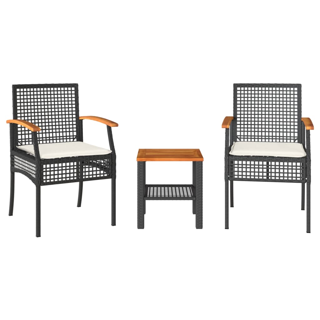 3 Piece Bistro Set With Cushions Poly Rattan Acacia Wood