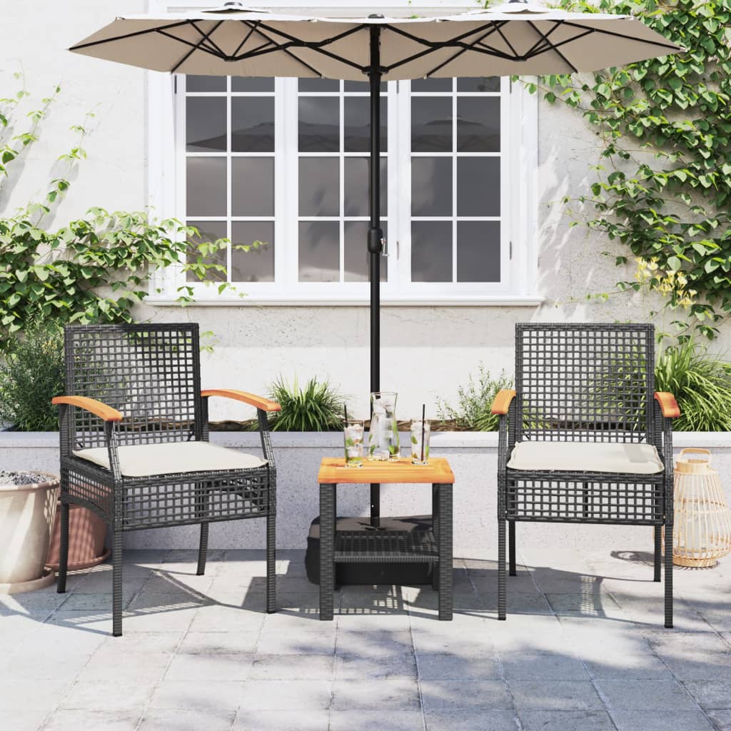 3 Piece Bistro Set With Cushions Poly Rattan Acacia Wood