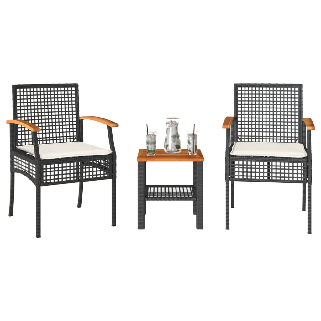 3 Piece Bistro Set With Cushions Poly Rattan Acacia Wood