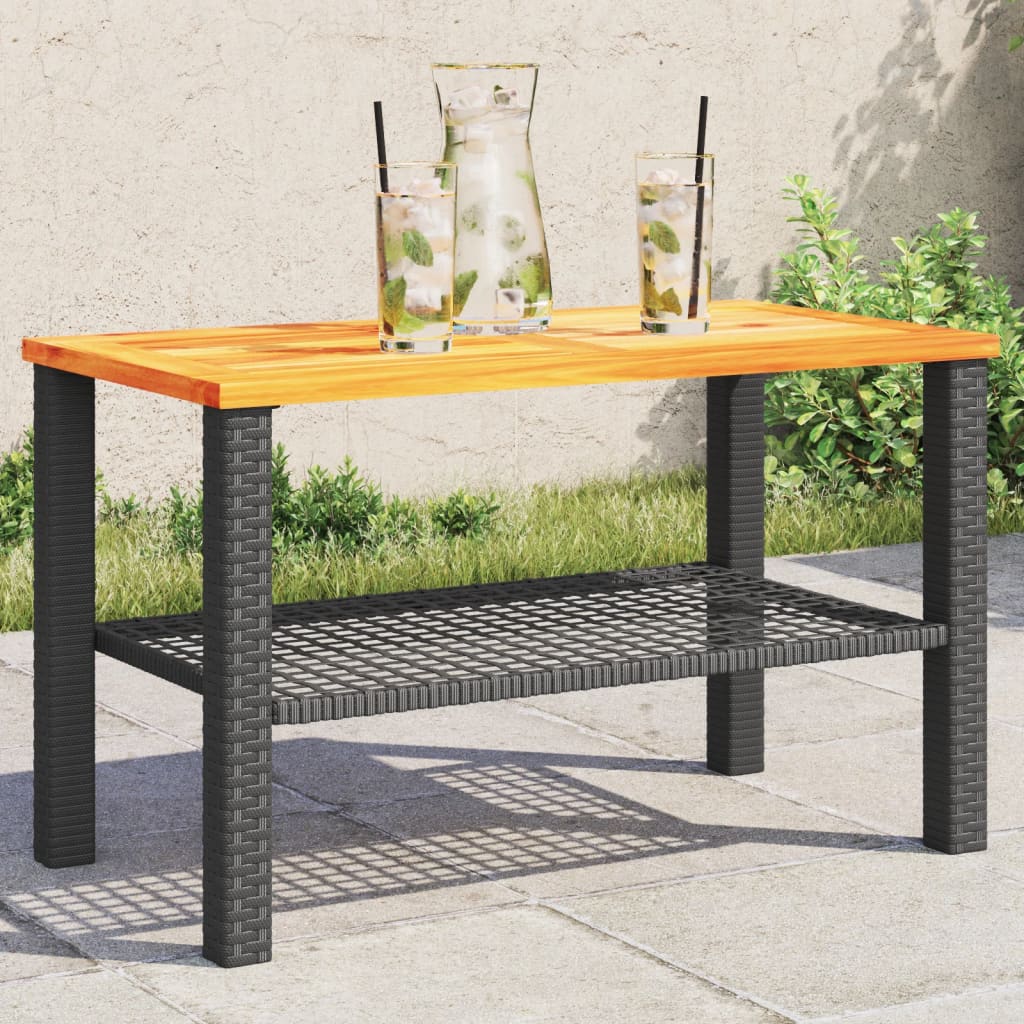 Garden Table Grey Poly Rattan Acacia Wood