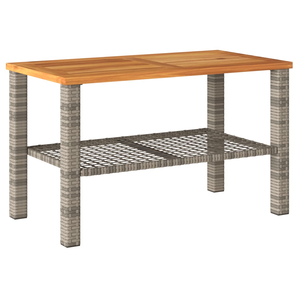 Garden Table Grey Poly Rattan Acacia Wood