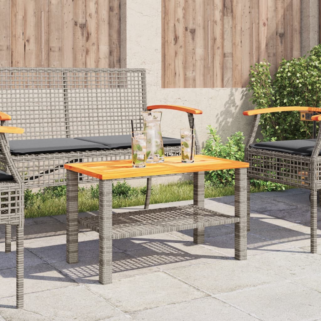 Garden Table Grey Poly Rattan Acacia Wood