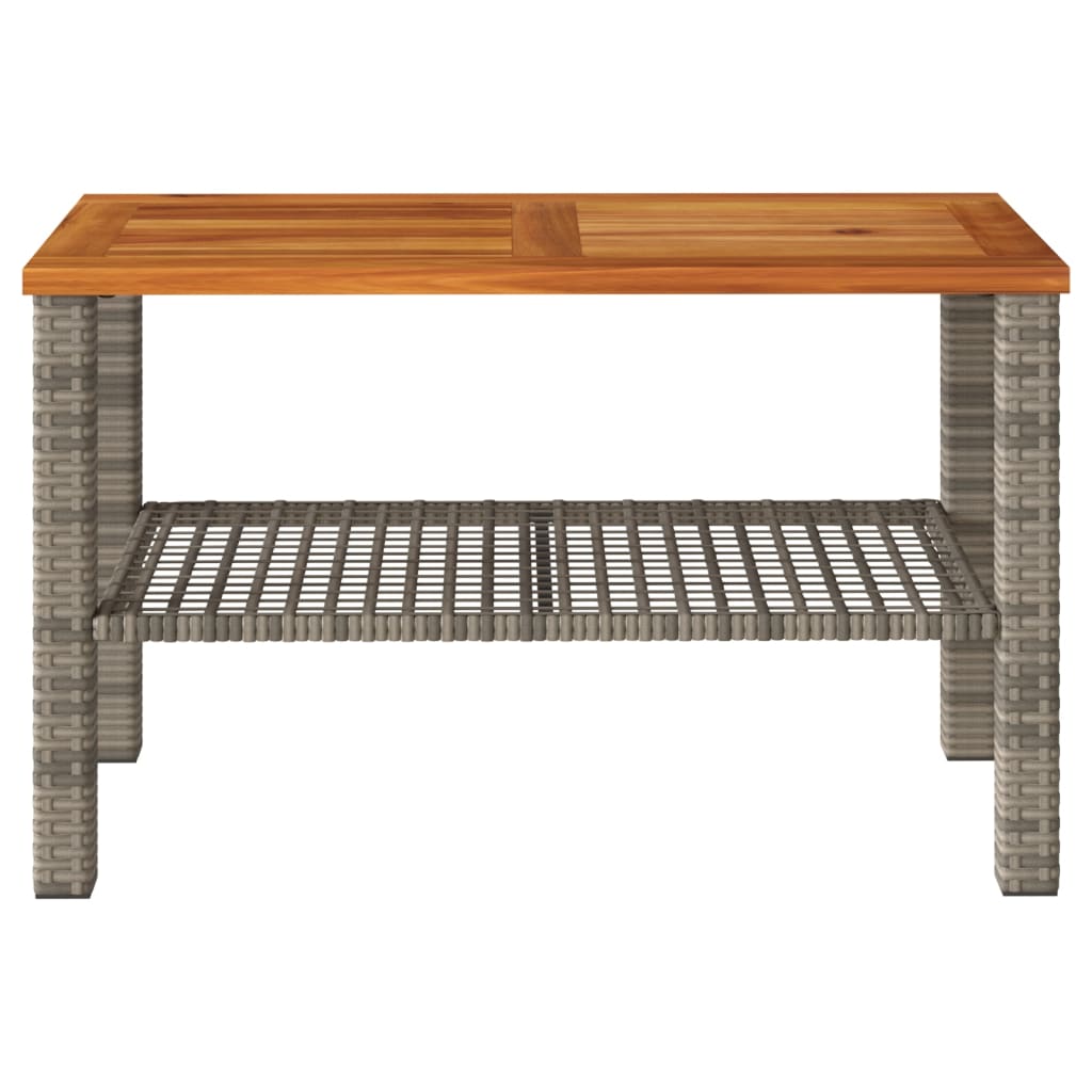 Garden Table Grey Poly Rattan Acacia Wood