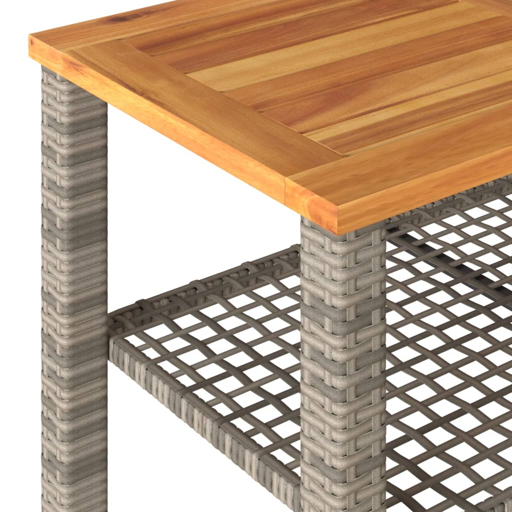 Garden Table Grey Poly Rattan Acacia Wood