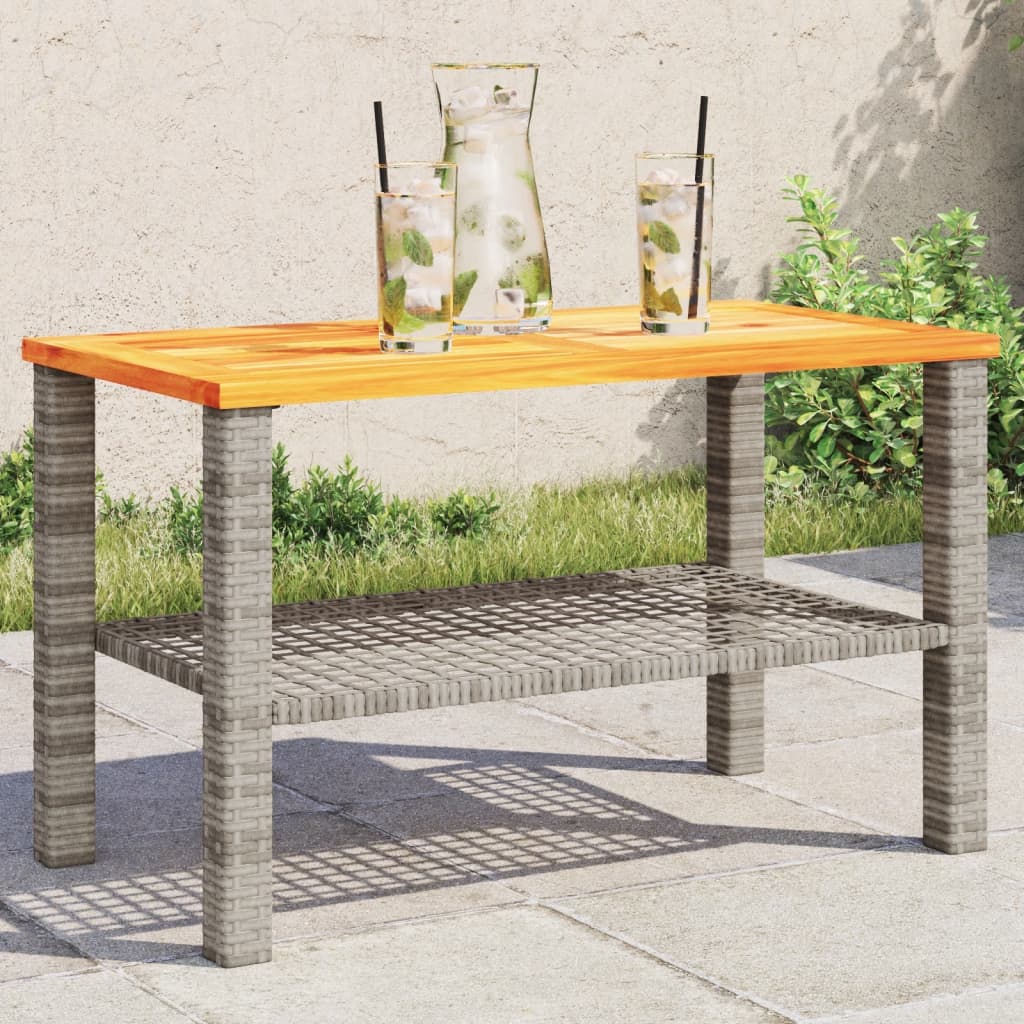 Garden Table Grey Poly Rattan Acacia Wood