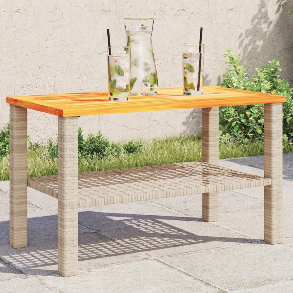 Garden Table Grey Poly Rattan Acacia Wood