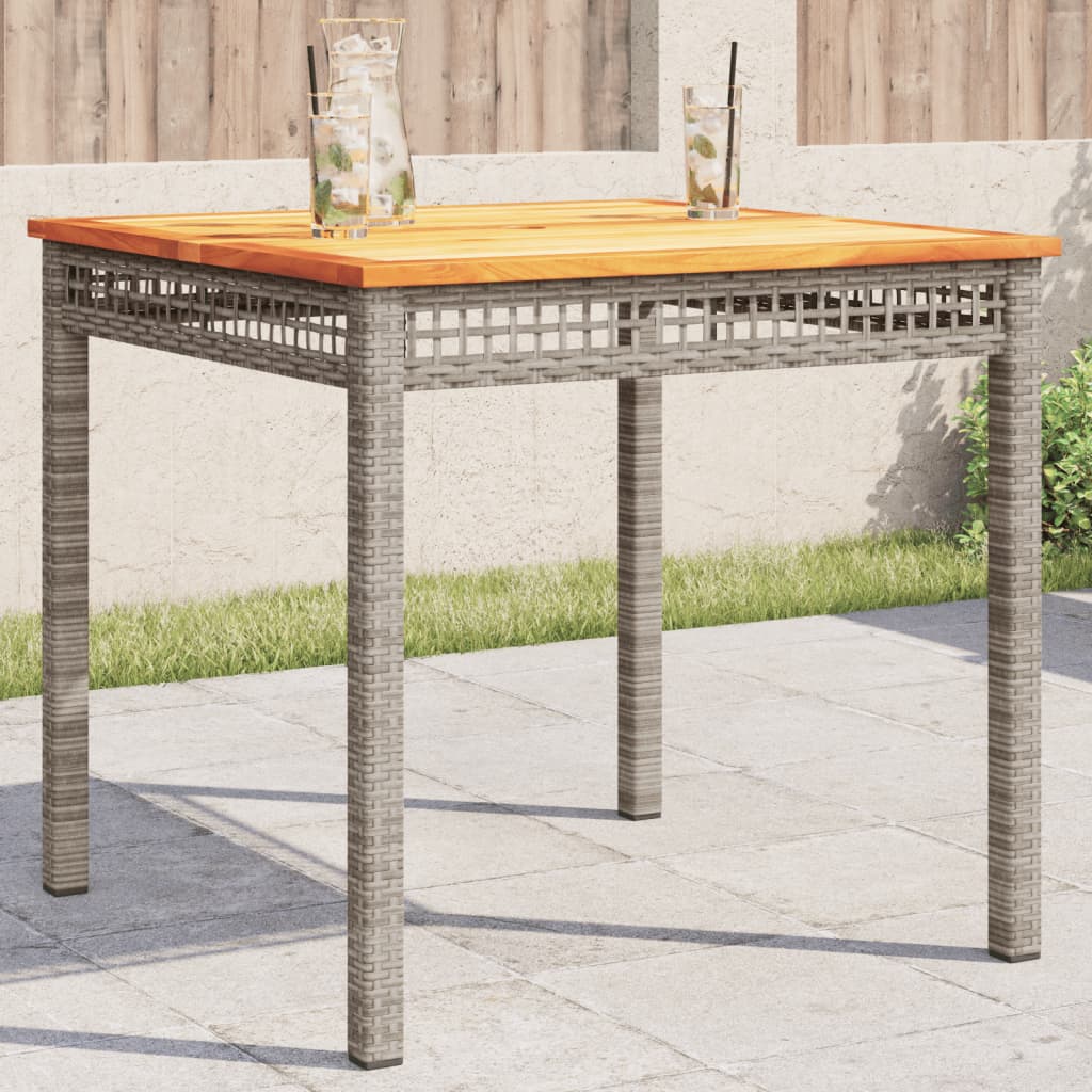Garden Table Grey Poly Rattan Acacia Wood