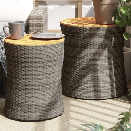 Garden Side Tables 2 Pcs With Wooden Top Poly Rattan
