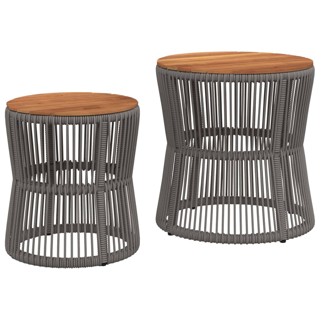 Garden Side Tables 2 Pcs With Wooden Top Poly Rattan