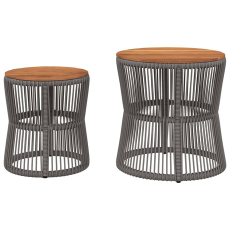 Garden Side Tables 2 Pcs With Wooden Top Poly Rattan